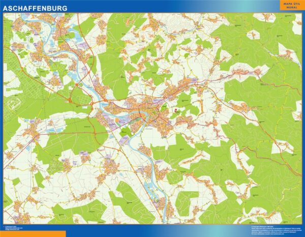 Carte Aschaffenburg Plastifiée
