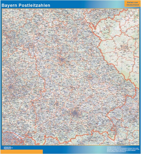 Carte Bayern Codes Postaux Plastifiée