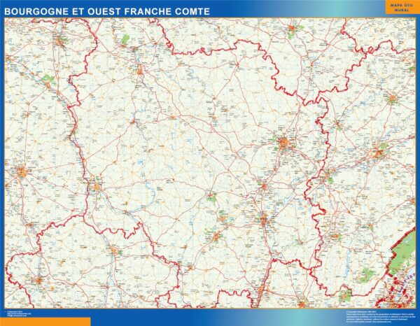 Carte Bourgogne Franche Comte Plastifiée