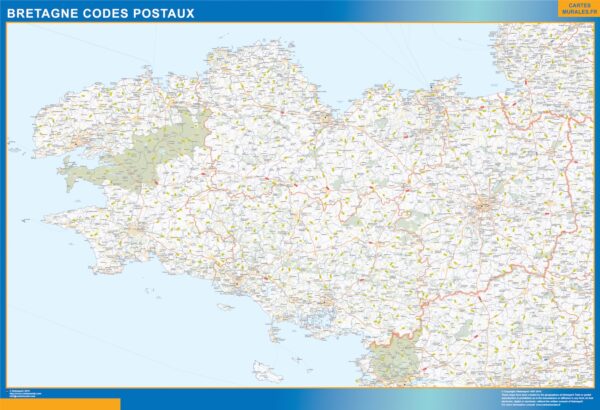 Carte Bretagne Plastifiée Codes Postaux
