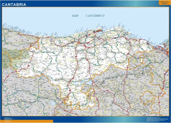 Carte Cantabrie Routiere Plastifiée