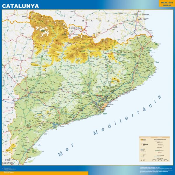 Carte Catalogne Physique Plastifiée