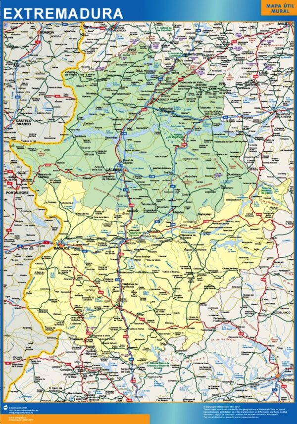 Carte Estrémadure Provinces Plastifiée