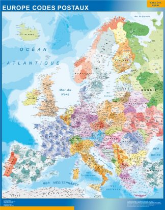 Carte Europe Codes Postaux plastifiée