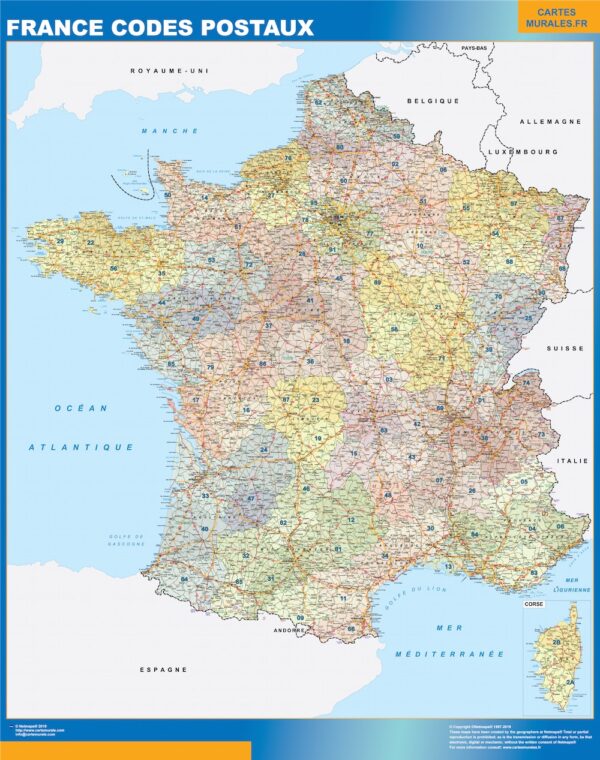 Carte France Plastifiée Codes Postaux
