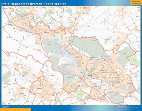 Carte Freie Hansestadt Bremen Codes Postaux Plastifiée