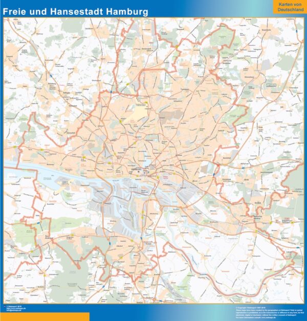 Carte Freie Und Hansestadt Hamburg Plastifiée