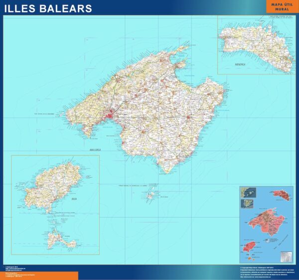 Carte Îles Baléares Physique Plastifiée