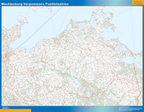 Carte Mecklenburg Vorpommern Codes Postaux Plastifiée