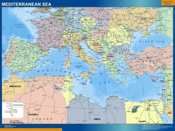 Carte Mediterranee Politique Plastifiée