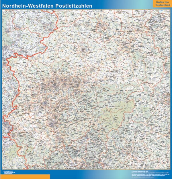 Carte Nordrhein Westfalen Codes Postaux Plastifiée