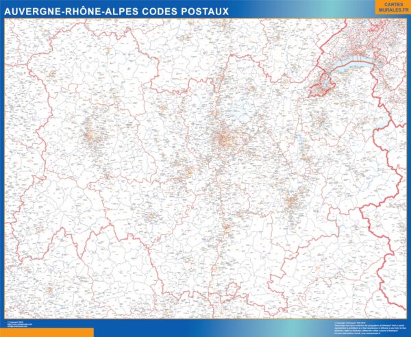 Carte Région Plastifiée Auvergne Rhone Alpes Codes Postaux