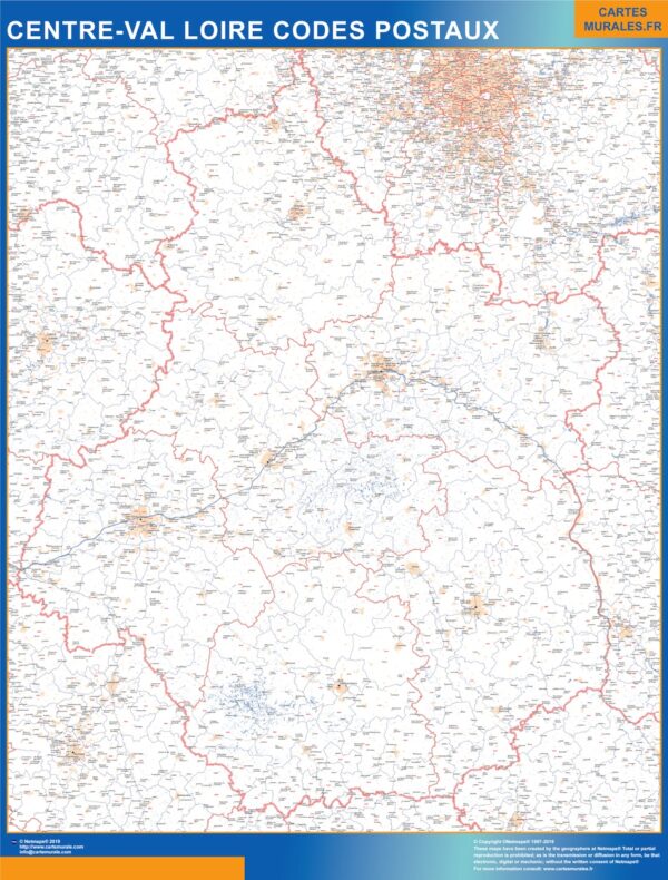 Carte Région Plastifiée Centre Val Loire Codes Postaux
