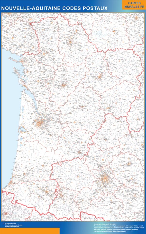 Carte Région Plastifiée Nouvelle Aquitaine Codes Postaux