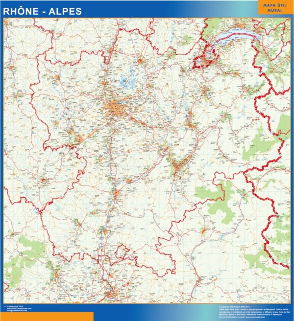 Carte Rhone Alpes Plastifiée