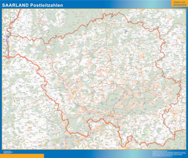 Carte Saarland Codes Postaux Plastifiée