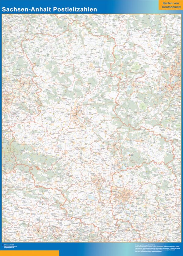 Carte Sachsen Anhalt Codes Postaux Plastifiée
