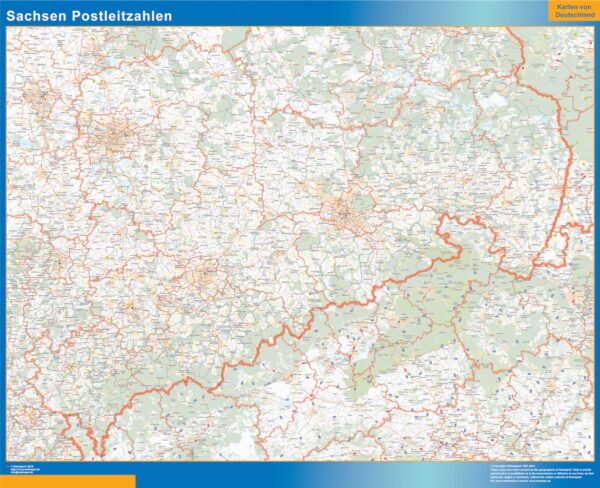 Carte Sachsen Codes Postaux Plastifiée