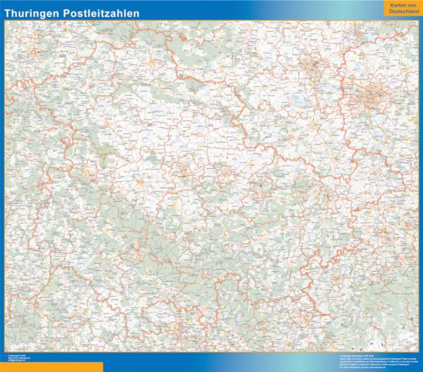 Carte Thuringen Codes Postaux Plastifiée