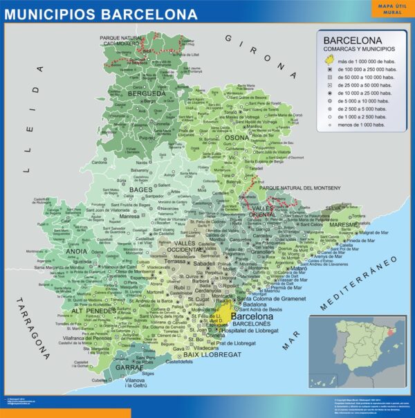 Carte Communes Province Barcelona Plastifiée