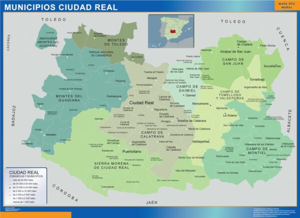 Carte Communes Province Ciudad Real Plastifiée