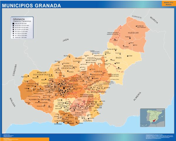 Carte Communes Province Granada Plastifiée