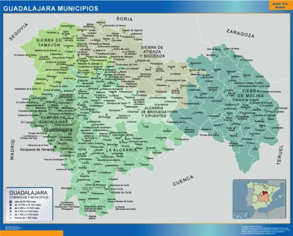 Carte Communes Province Guadalajara Plastifiée