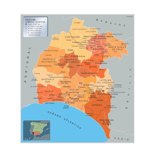 Carte Communes Province Huelva Plastifiée