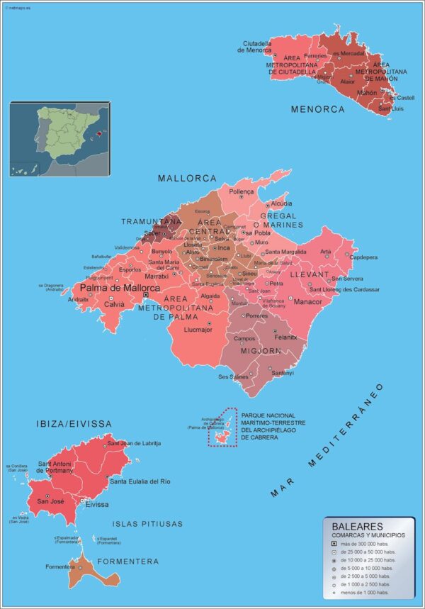 Carte Communes Province Islas Baleares Plastifiée
