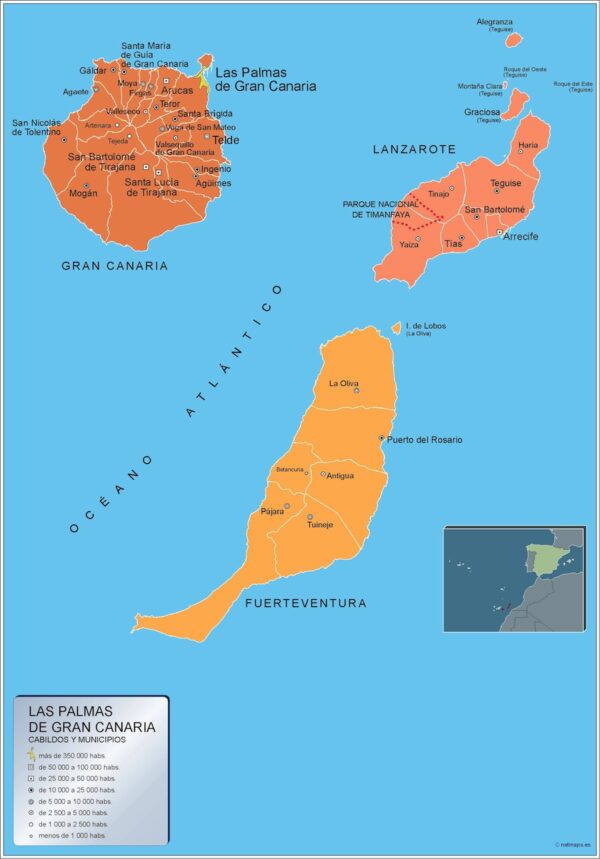 Carte Communes Province Las Palmas Gran Canaria Plastifiée