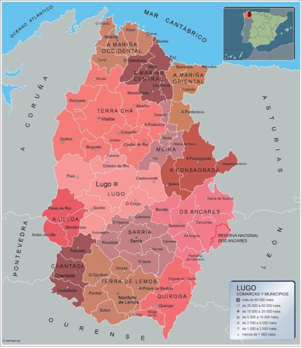 Carte Communes Province Lugo Plastifiée