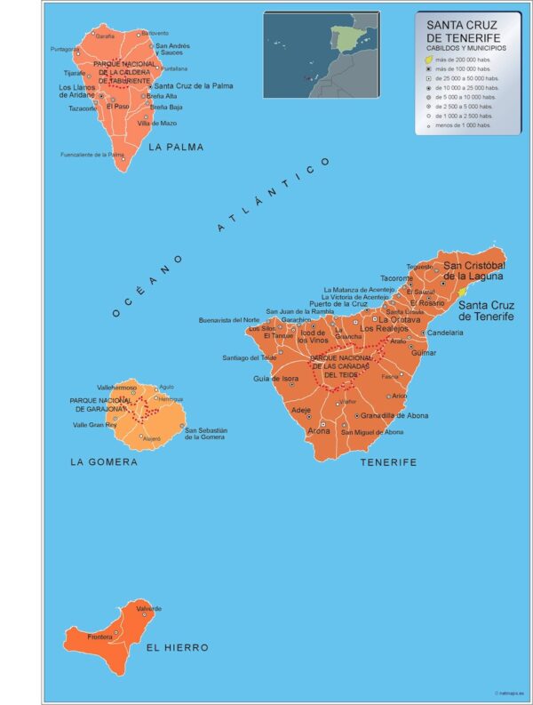 Carte Communes Province Tenerife Plastifiée