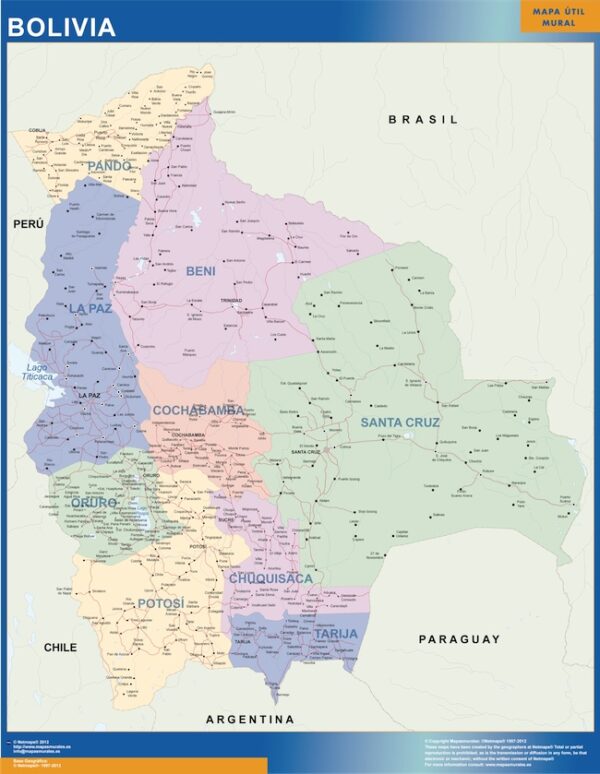 Carte Plastifiée Bolivie
