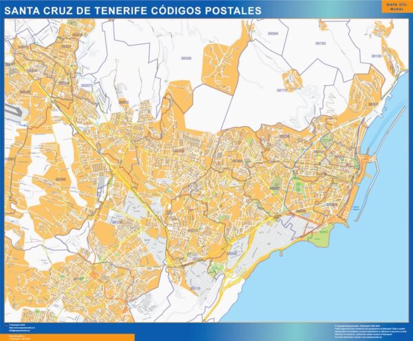 Carte Plastifiée Santa Cruz De Tenerife Codes Postaux