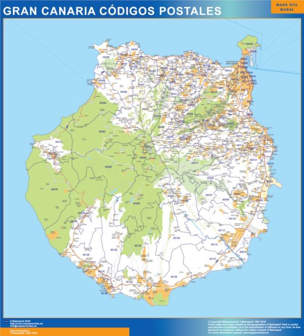 Carte Plastifiée Isla Gran Canaria Codes Postaux