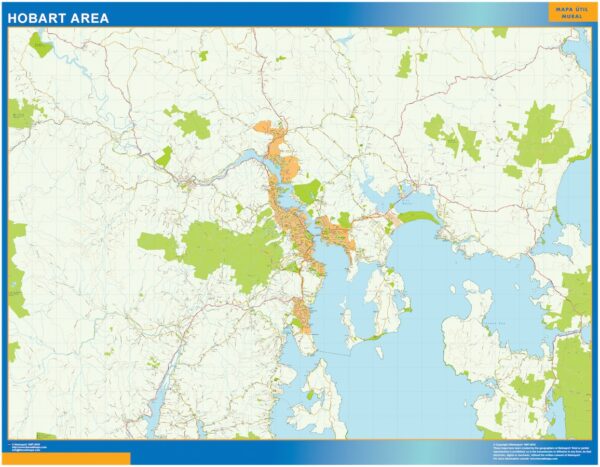 Mapa Hobart Zone Plastifiée Australie