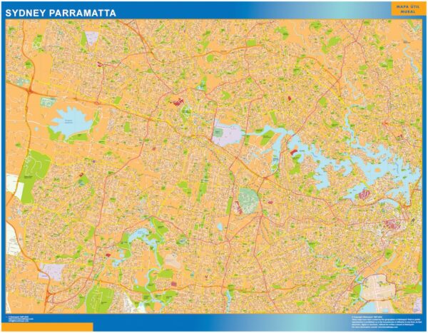 Mapa Sydney Parramatta Plastifiée Australie