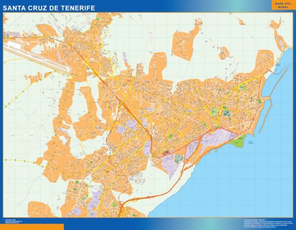 Plan Des Rues Santa Cruz Tenerife Plastifiée